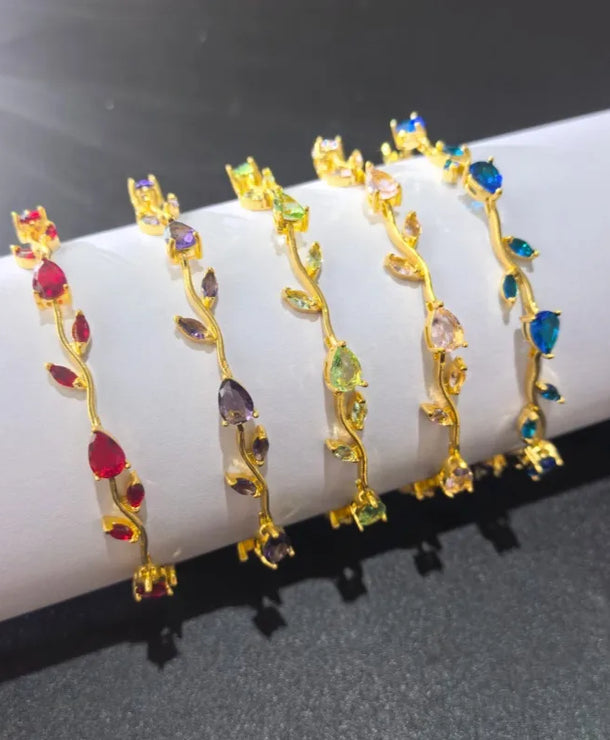 Pulsera de acero 304 con baño de oro 18K y diseño de hojas para mujer