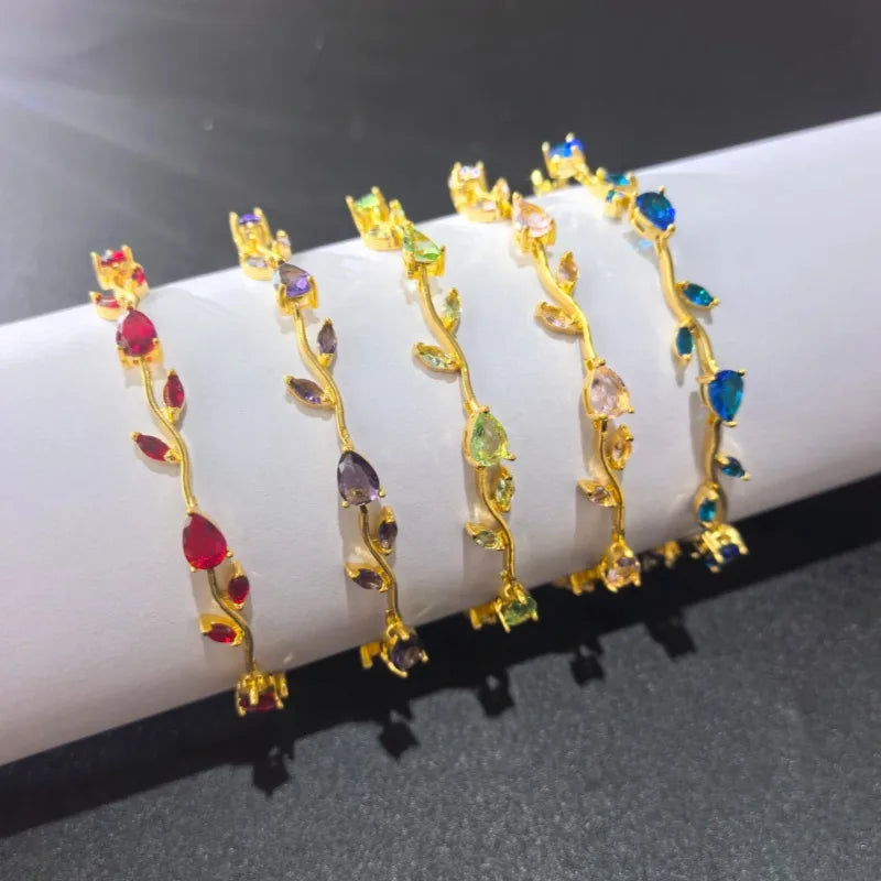 Pulsera de acero 304 con baño de oro 18K y diseño de hojas para mujer