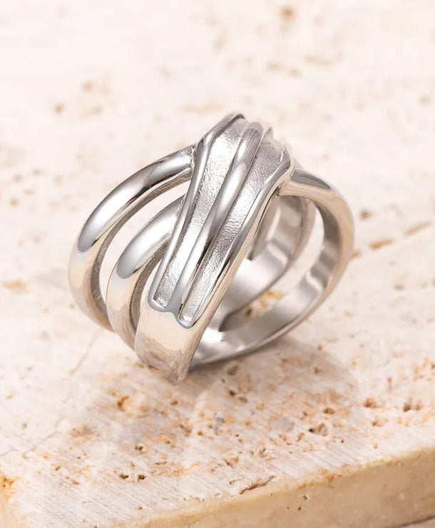 Anillo ajustable de acero y titanio con diseño cruzado, unisex - imagen 2