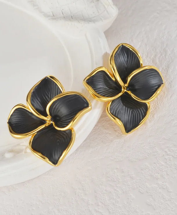 Aretes de botón de acero 304 con baño de oro 18K y diseño de flor - imagen 6