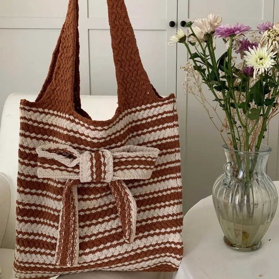 Bolso de hombro de poliéster con moño y tejido vintage para mujer - imagen 11