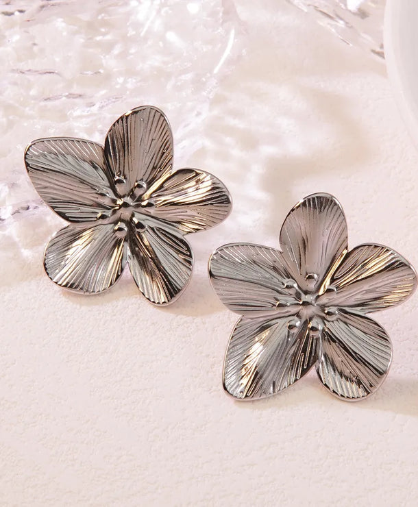 Aretes de botón de acero inoxidable 304 con diseño floral streetwear - imagen 6