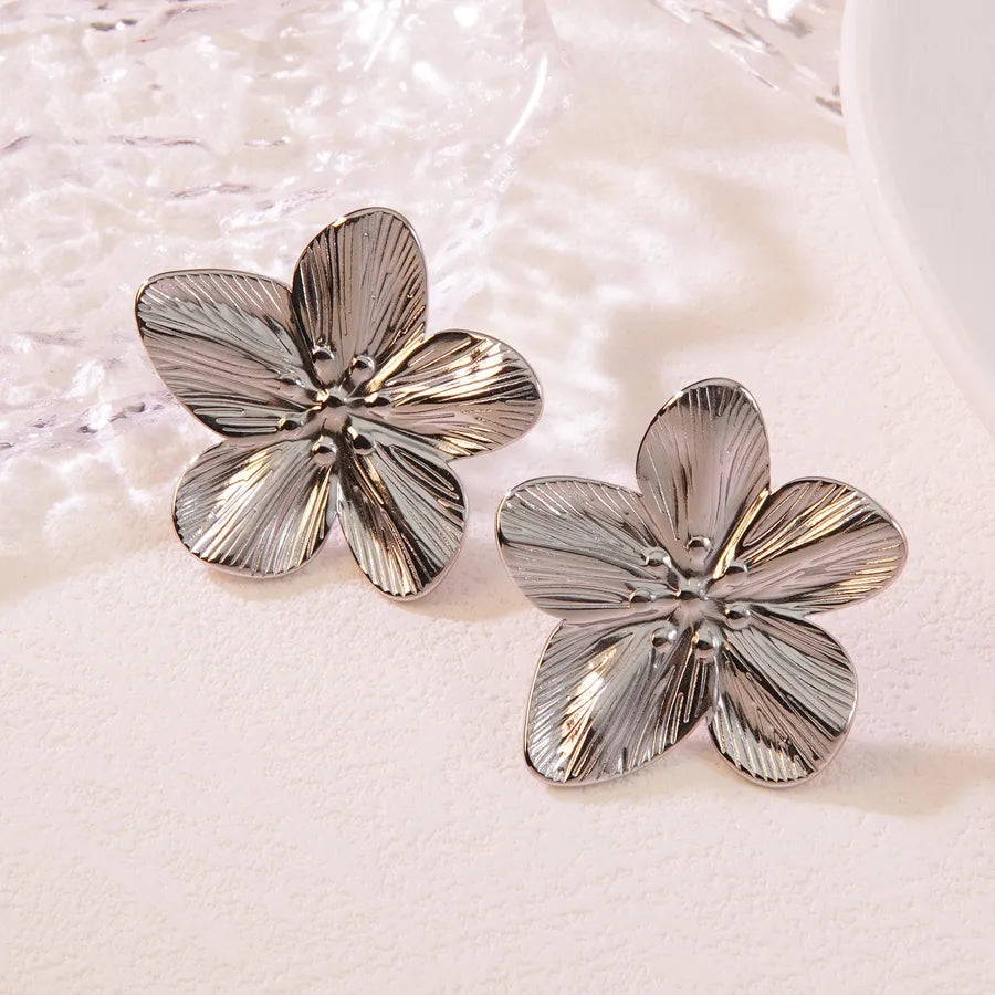 Aretes de botón de acero inoxidable 304 con diseño floral streetwear - imagen 6