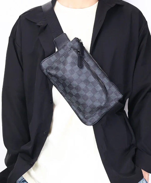 Riñonera de piel sintética con diseño de enrejado para hombre - imagen 2