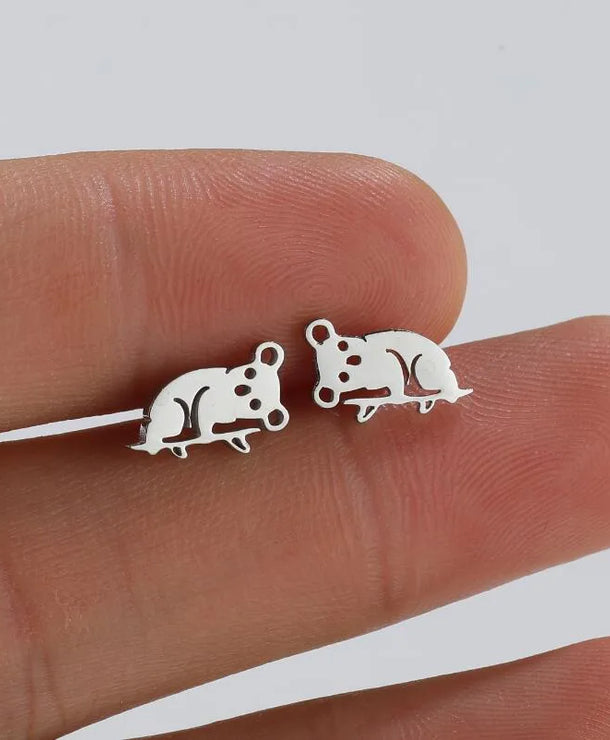 Aretes de botón de acero 304 con baño de oro 18K y diseño de animalitos - imagen 4