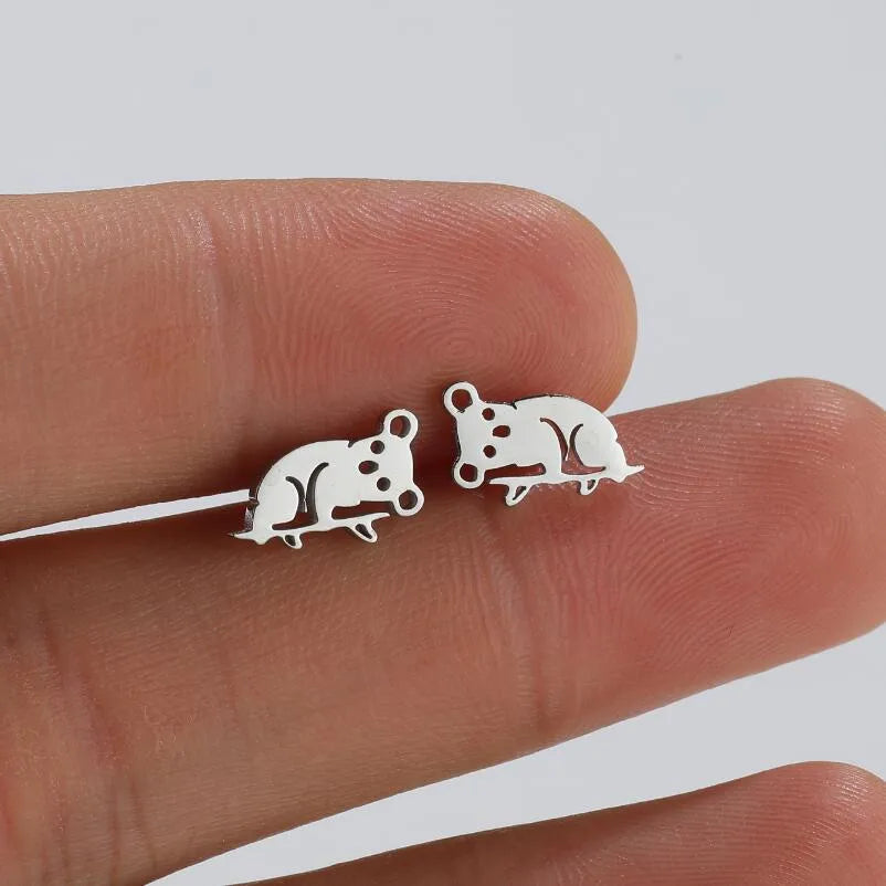 Aretes de botón de acero 304 con baño de oro 18K y diseño de animalitos - imagen 4