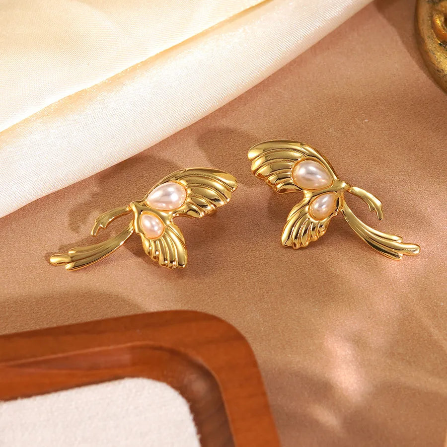 Aretes de acero inoxidable 304 con diseño de mariposa para mujer - imagen 3