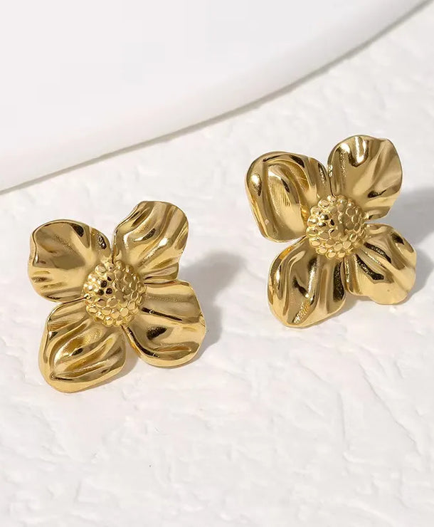 Aretes de botón de acero inoxidable 304 con diseño floral streetwear - imagen 32