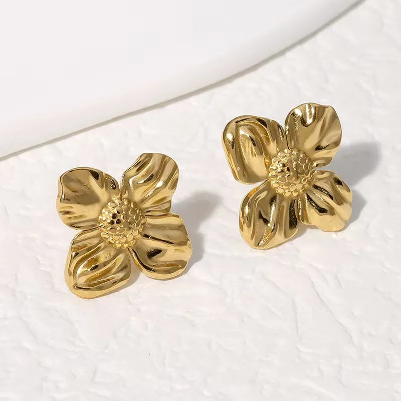 Aretes de botón de acero inoxidable 304 con diseño floral streetwear - imagen 32