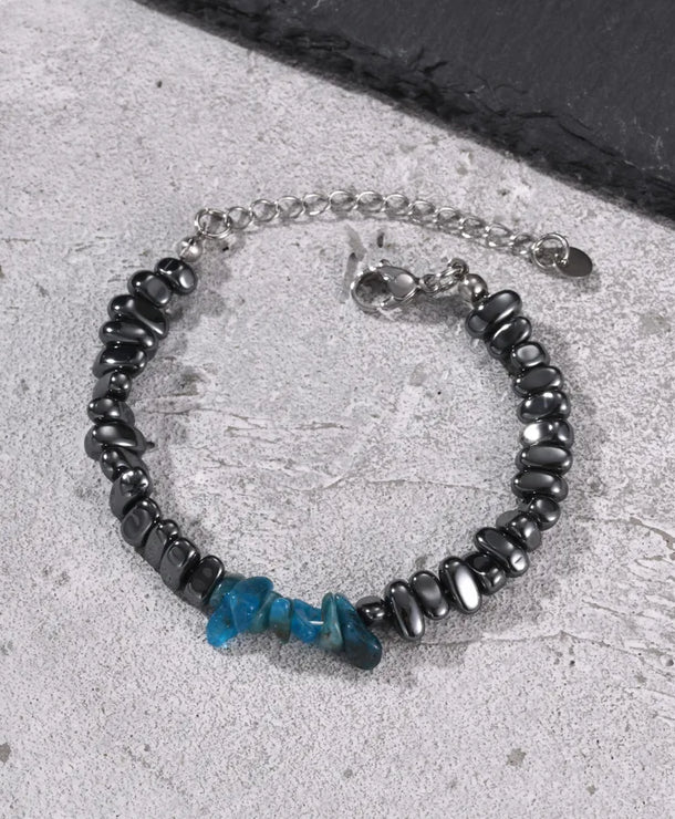 Pulsera de cuentas de hematita con acero inoxidable para hombre - imagen 6