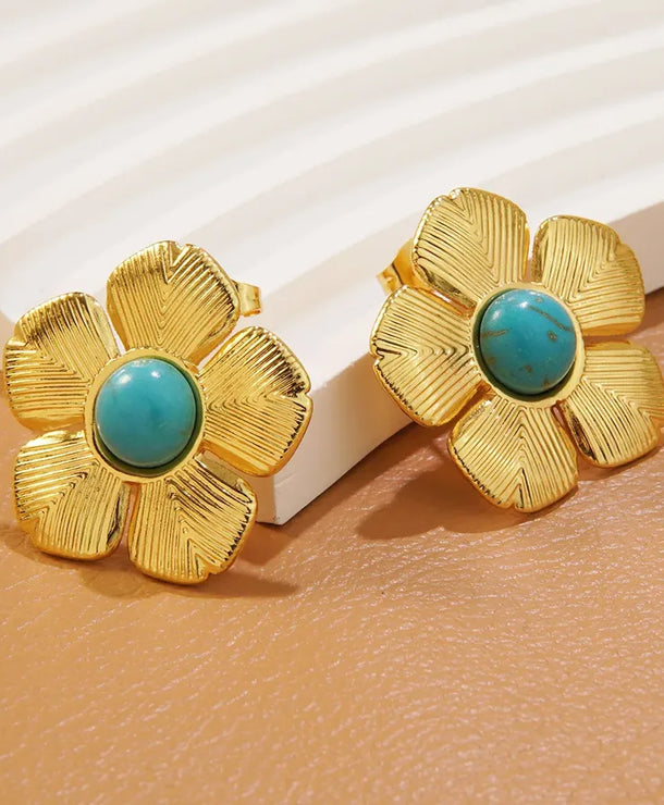 Aretes de botón de acero inoxidable 304 con diseño floral streetwear - imagen 38