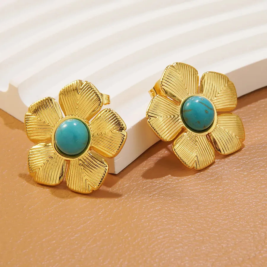Aretes de botón de acero inoxidable 304 con diseño floral streetwear - imagen 38
