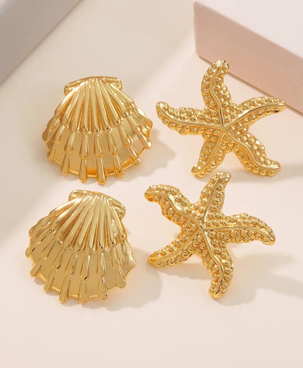 Aretes de botón de acero 304 con diseño de estrella de mar y concha - imagen 4