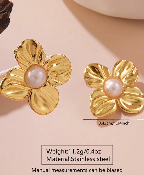 Aretes de botón de acero inoxidable 304 con diseño floral streetwear - imagen 31