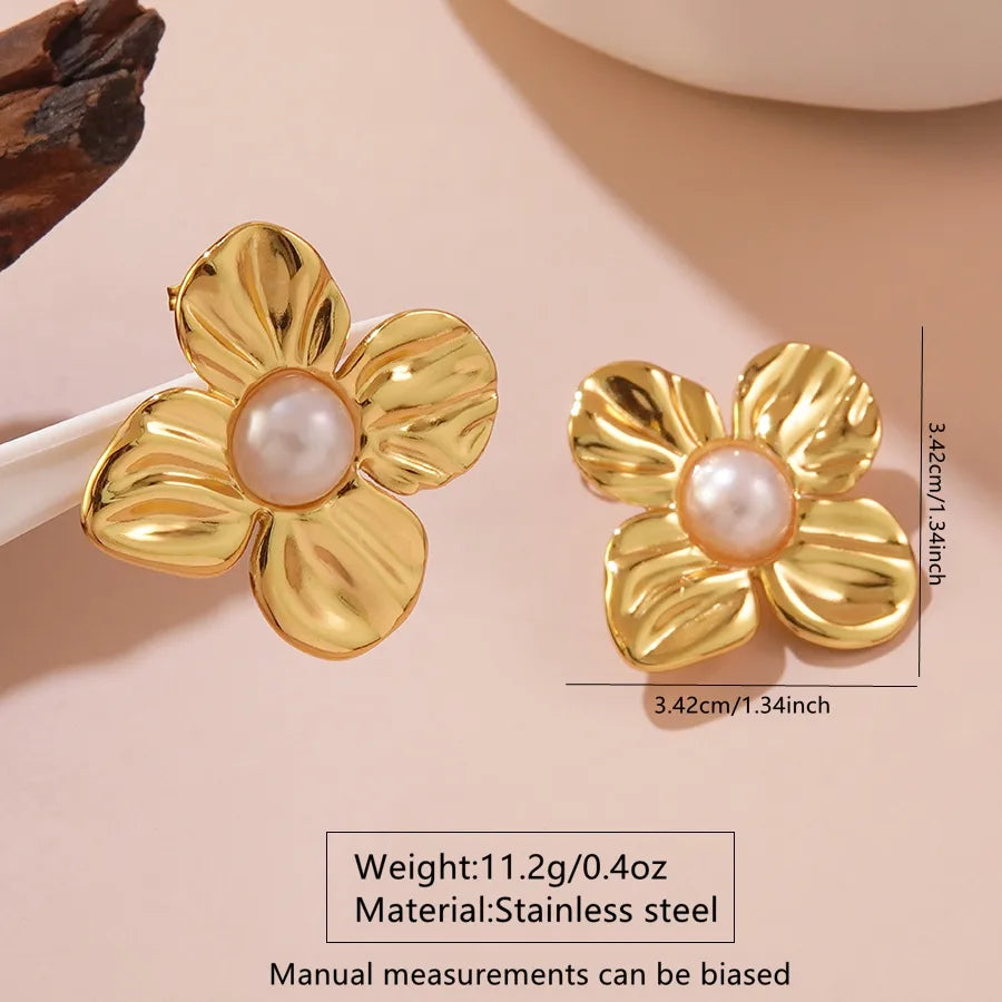 Aretes de botón de acero inoxidable 304 con diseño floral streetwear - imagen 31