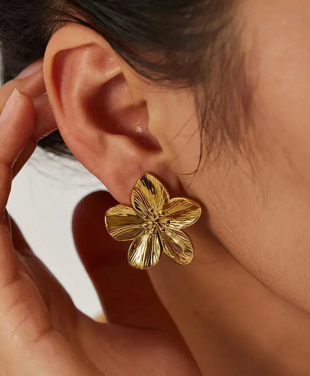 Aretes de botón de acero inoxidable 304 con diseño floral streetwear