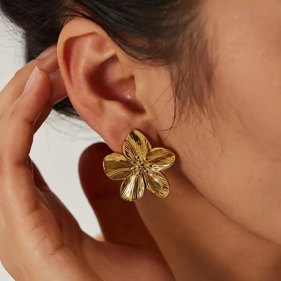 Aretes de botón de acero inoxidable 304 con diseño floral streetwear