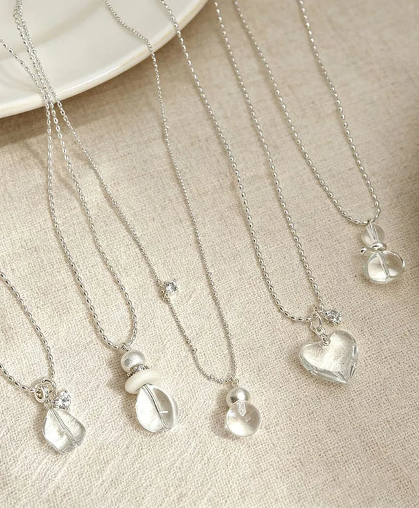 Collar con dije de cristal transparente y acabado cepillado para mujer - imagen 4