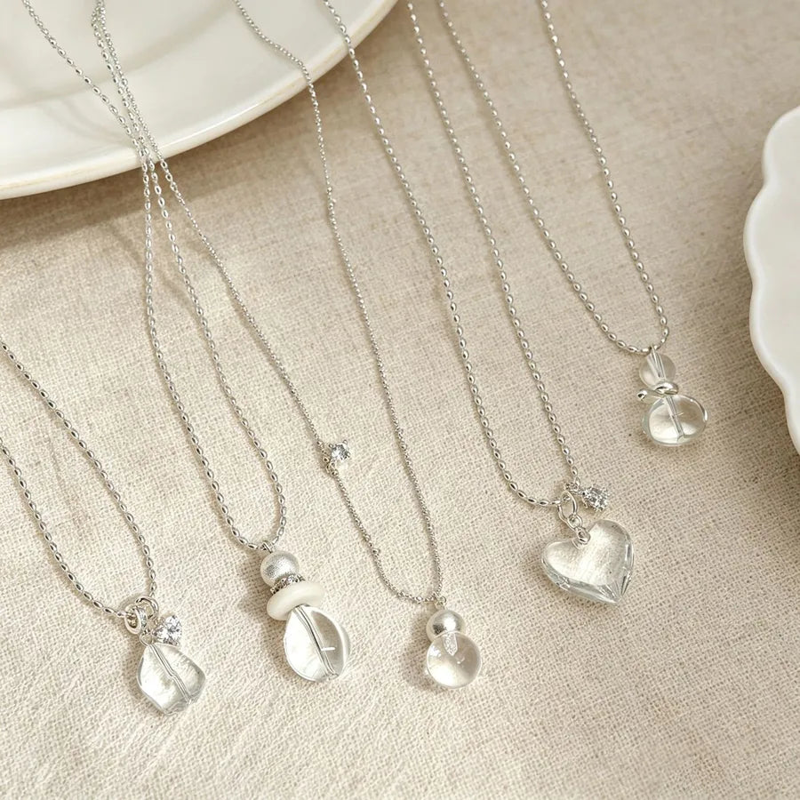 Collar con dije de cristal transparente y acabado cepillado para mujer - imagen 4