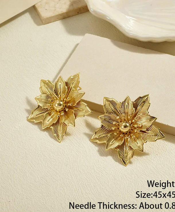 Aretes de botón de acero 304 con diseño de hoja tropical para mujer - imagen 6