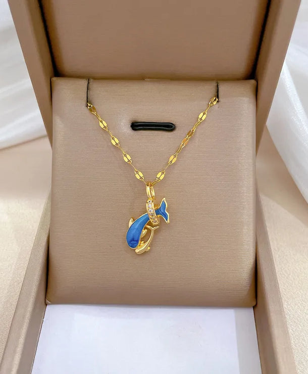 Collar con dije de delfín de acero y cobre con gemas para mujer - imagen 3