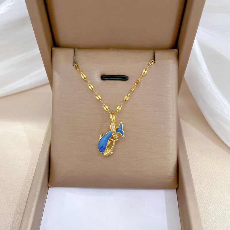 Collar con dije de delfín de acero y cobre con gemas para mujer - imagen 3