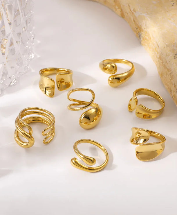 Anillo ajustable de acero 304 con diseño geométrico de gotas de agua - imagen 6