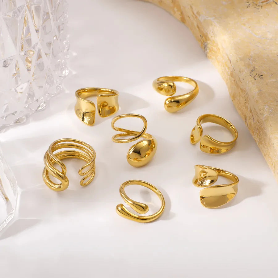 Anillo ajustable de acero 304 con diseño geométrico de gotas de agua - imagen 6