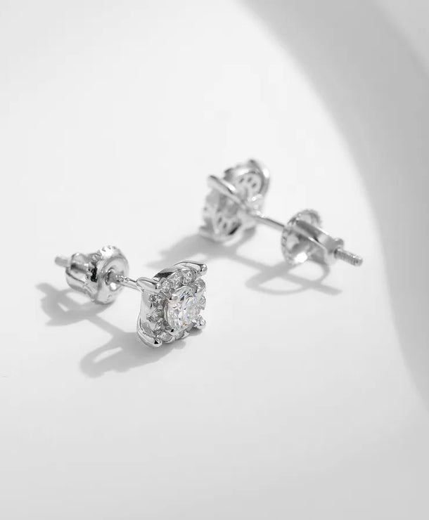 Aretes de botón de plata esterlina 925 con moissanita geométrica - imagen 6