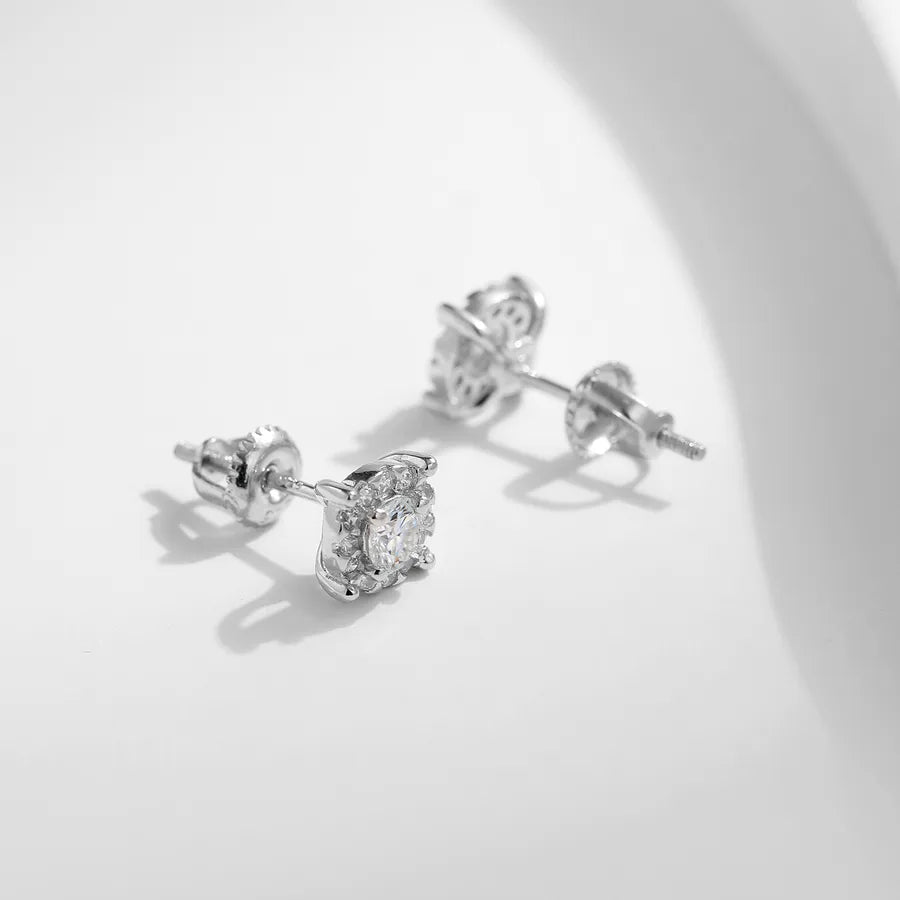 Aretes de botón de plata esterlina 925 con moissanita geométrica - imagen 6
