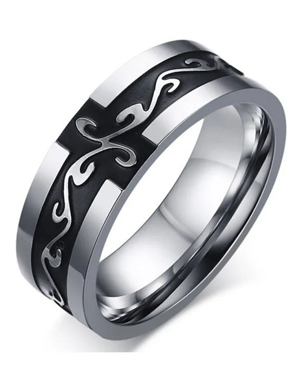 Anillo de acero de titanio para hombre con diseño geométrico - imagen 3