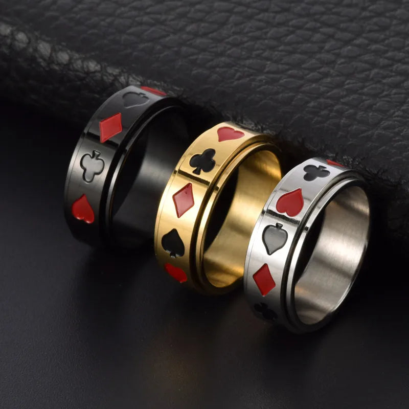 Anillos de acero de titanio para hombre con diseño de póker - imagen 5