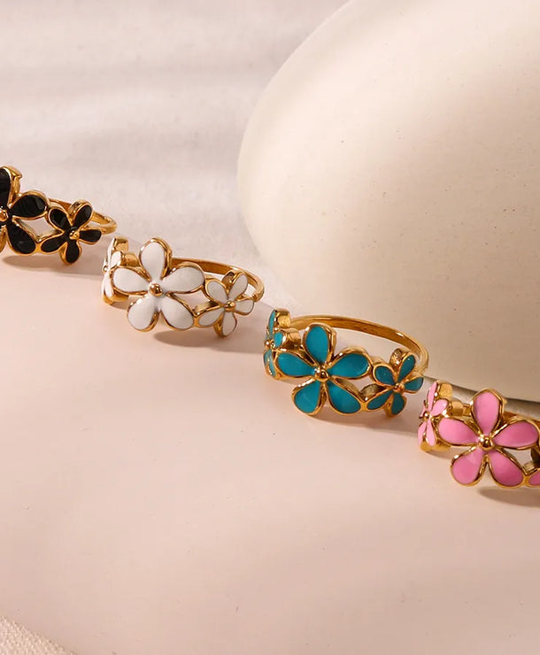 Anillo con diseño de flor en esmalte, estilo IG dulce para mujer - imagen 5