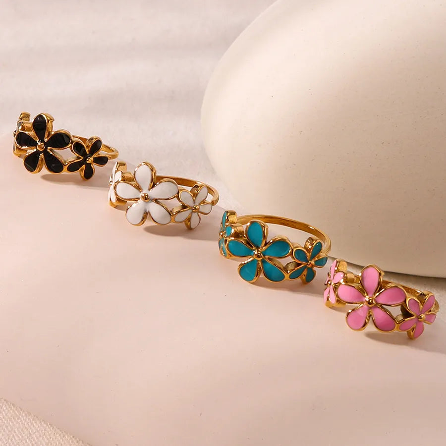 Anillo con diseño de flor en esmalte, estilo IG dulce para mujer - imagen 5