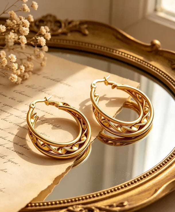 Aretes de acero inoxidable 304 con diseño en forma de C para mujer - imagen 2
