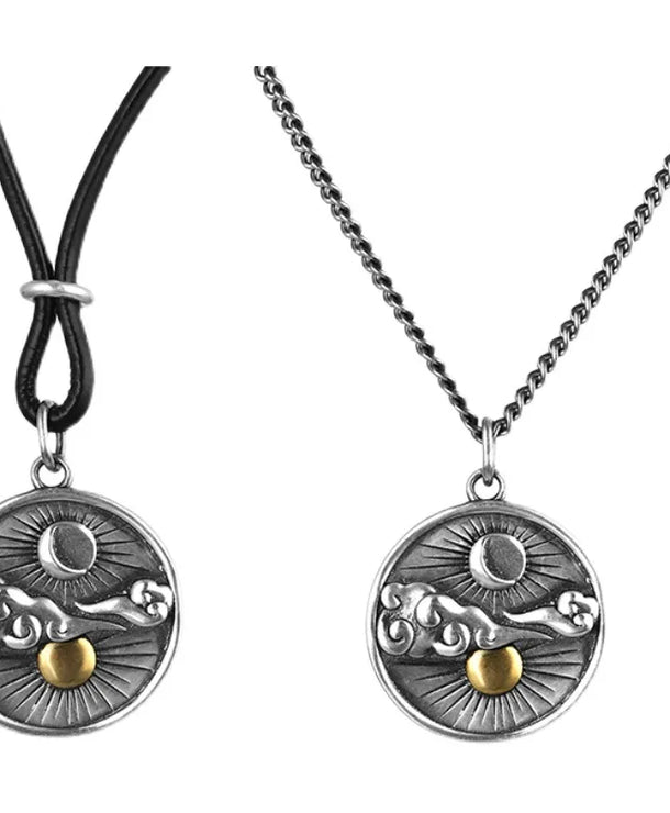 Collar de sol, luna y nubes estilo vintage chapado en plata - imagen 5