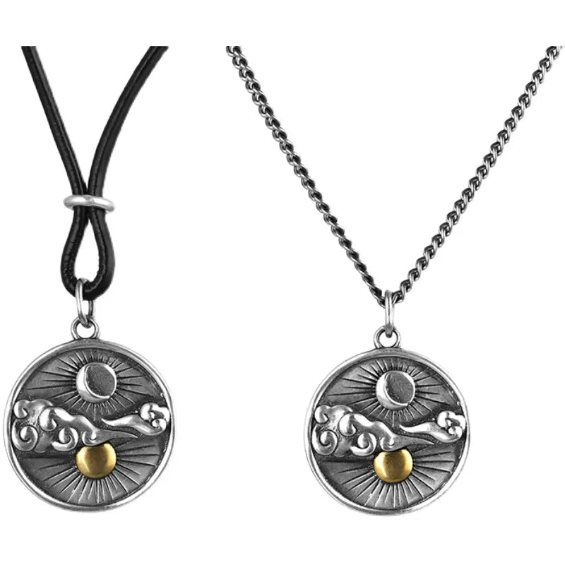 Collar de sol, luna y nubes estilo vintage chapado en plata - imagen 5
