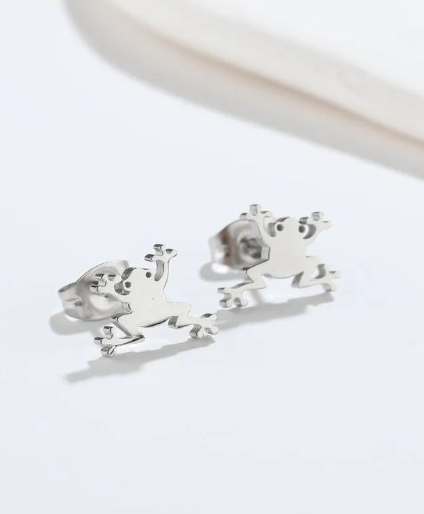 Aretes de botón de acero 304 con baño de oro 18K y diseño de animalitos - imagen 37