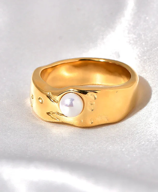 Anillo de acero inoxidable 304 con incrustación de perla, estilo retro - imagen 3