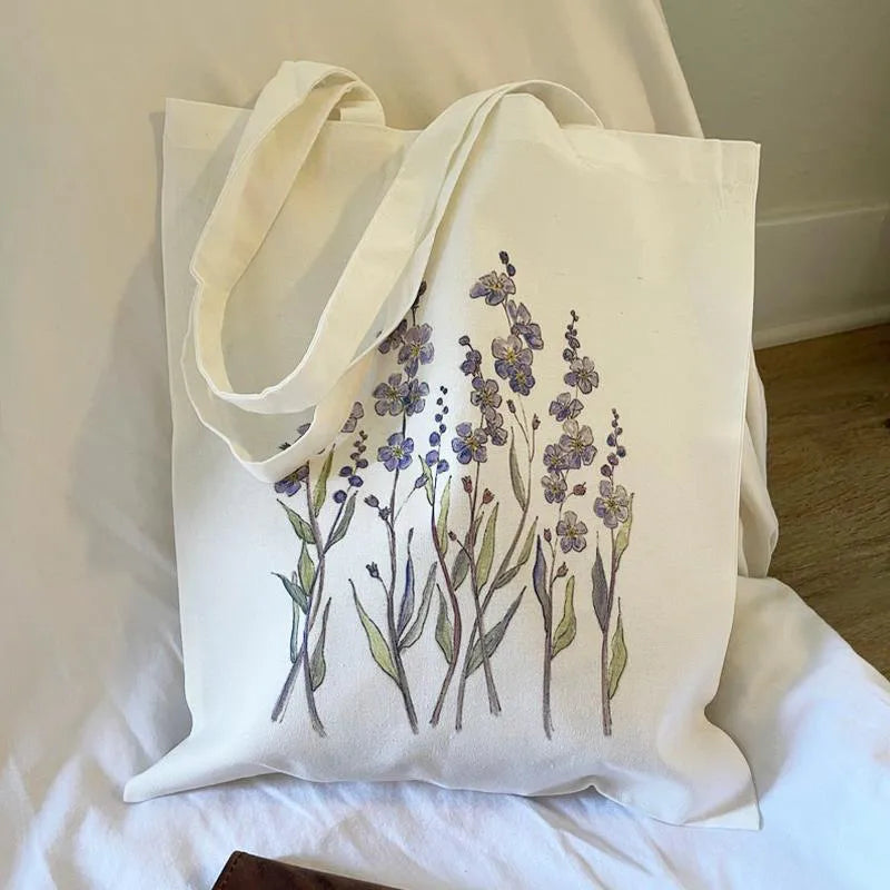 Bolso de lona con estampado de flores para mujer, diseño abierto - imagen 3