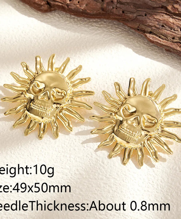Aretes de botón de acero 201 con diseño de girasol, acabado pulido - imagen 4