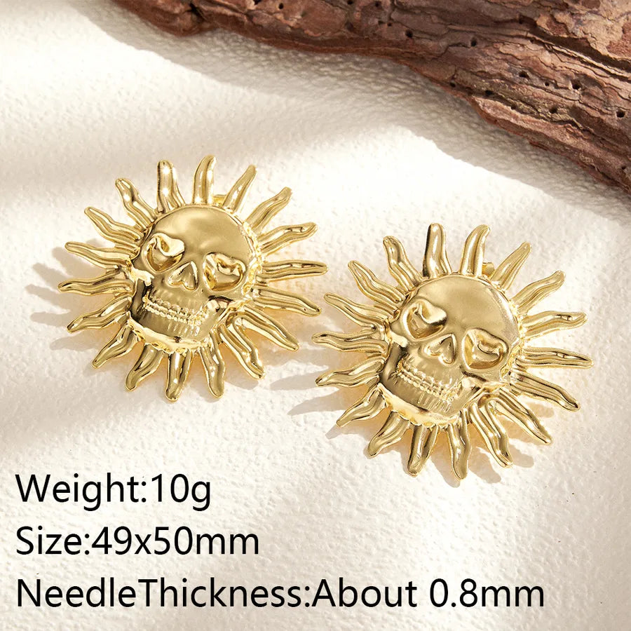 Aretes de botón de acero 201 con diseño de girasol, acabado pulido - imagen 4