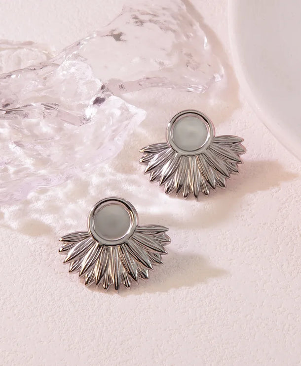 Aretes de botón de acero inoxidable 304 con diseño floral streetwear - imagen 15