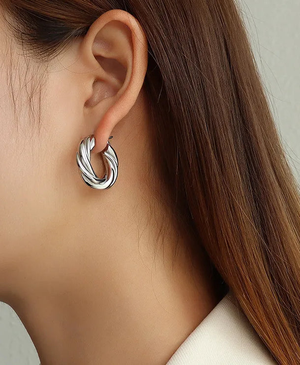 Aretes de acero inoxidable 304 con baño de oro 18K y diseño geométrico - imagen 7