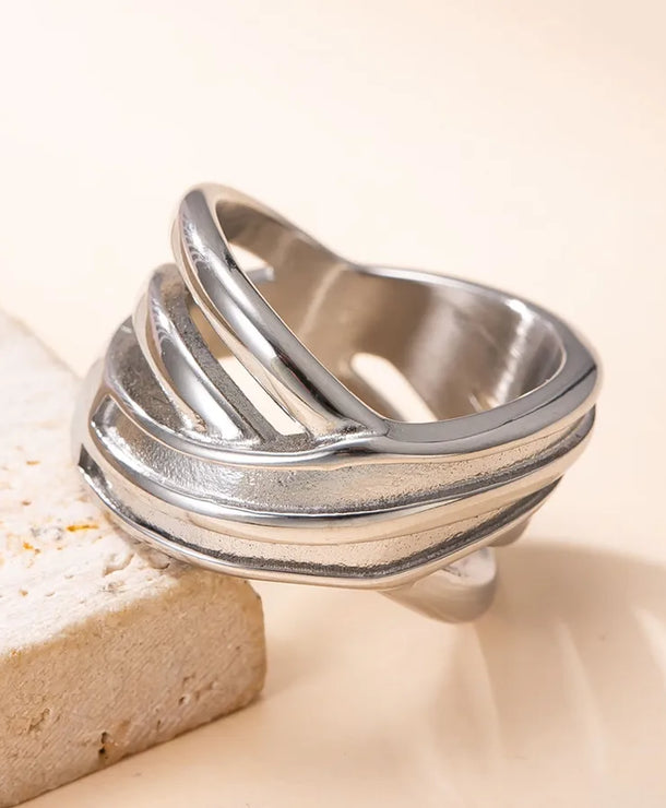 Anillo ajustable de acero y titanio con diseño cruzado, unisex - imagen 3