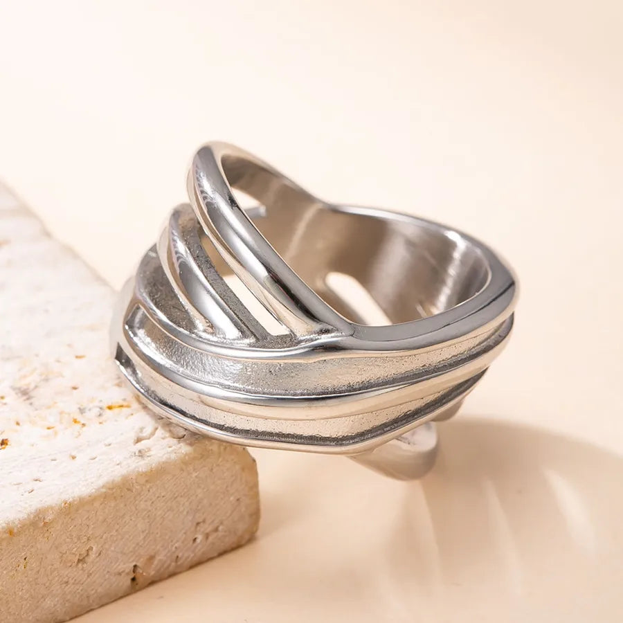 Anillo ajustable de acero y titanio con diseño cruzado, unisex - imagen 3