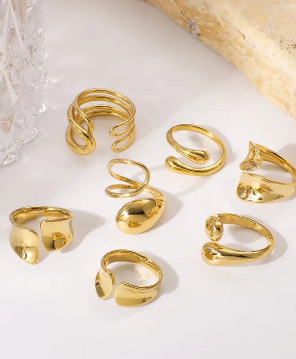 Anillo ajustable de acero 304 con diseño geométrico de gotas de agua - imagen 9