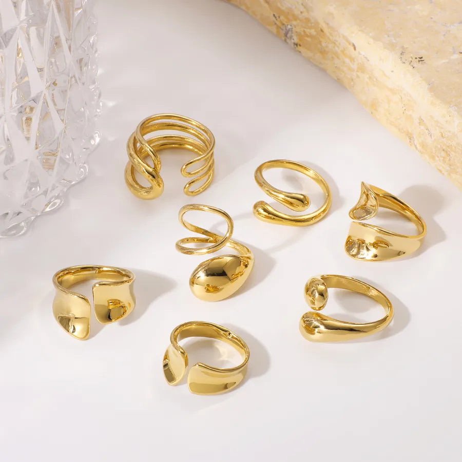 Anillo ajustable de acero 304 con diseño geométrico de gotas de agua - imagen 9