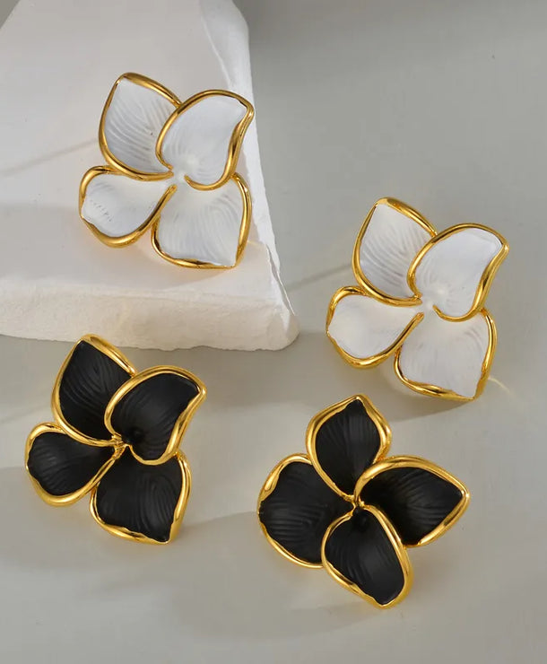 Aretes de botón de acero 304 con baño de oro 18K y diseño de flor