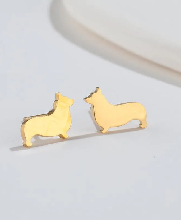 Aretes de botón de acero 304 con baño de oro 18K y diseño de animalitos - imagen 32